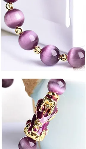 Vista 9 de Pulsera de amuleto chino de Feng Shui, pulsera de buena suerte con cuentas, amuleto de riqueza Pi Yao, joyería de buena suerte y riqueza, morado