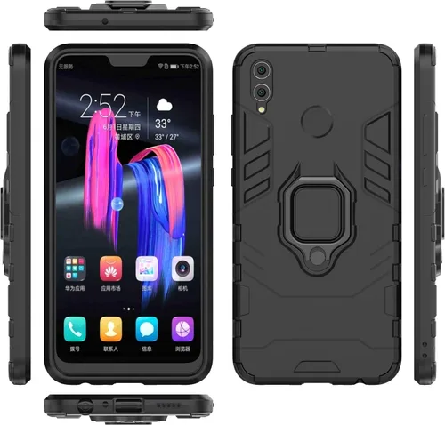 Vista 3 de Funda para teléfono Huawei Honor 8X con protector de pantalla de vidrio templado y soporte magnético para anillo con soporte, accesorios delgados