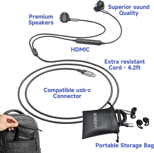 Vista 2 de Auriculares USB C Tipo C Auriculares para Samsung Galaxy S26 S25 S23 A17 Negro