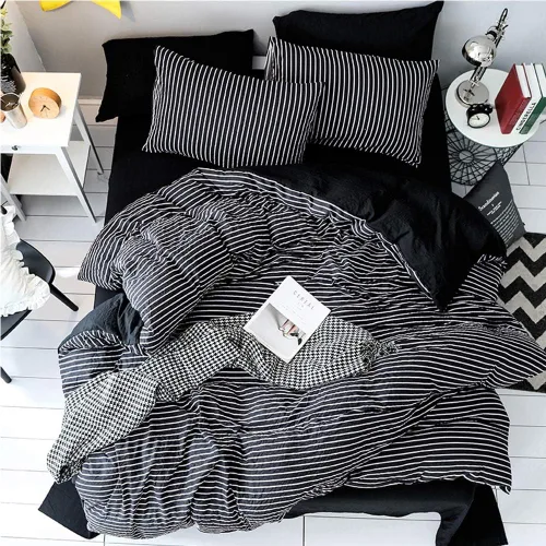 Vista 4 de LAMEJOR - Juegos de fundas de edredón, reversible, estampados a rayas, ropa de cama de lujo, suave, funda de edredón de microfibra