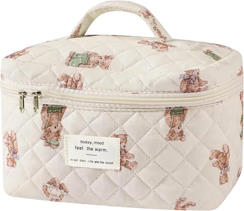 Vista 23 de Gosect Bolsa de maquillaje grande, bonita bolsa de cosméticos para mujeres y niñas, bolsa de aseo estética de coqueta floral, bolsa organizadora