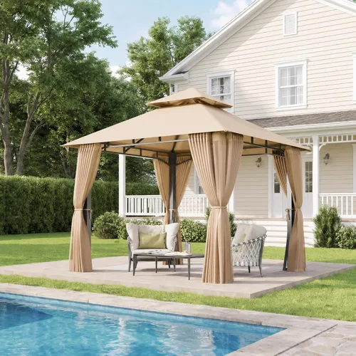 Vista 16 de Aoxun Gazebo de 8 x 8 con doble techo y mosquitera, tienda de campaña para exteriores de alta resistencia, tienda de campaña para patio