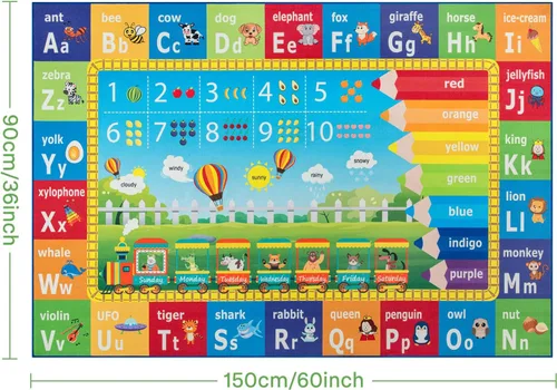 Vista 2 de ST. BRIDGE Alfombra Educativa para Niños para Sala de Juegos 3x5 Pies, Alfombra de Juego Antideslizante con Alfabeto ABC, Números y Animales