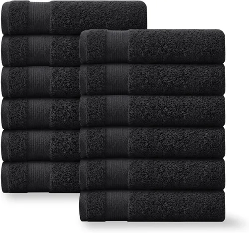 Vista 12 de Linteum Textile Supply Toalla de mano negra prémium de 16 x 27 pulgadas, 100% algodón, sin torsión, absorbente, de secado rápido, duradera