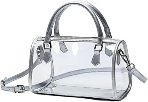 Vista 8 de Bolso transparente para mujer, bolso de hombro con asa superior, bolso de PVC Negro