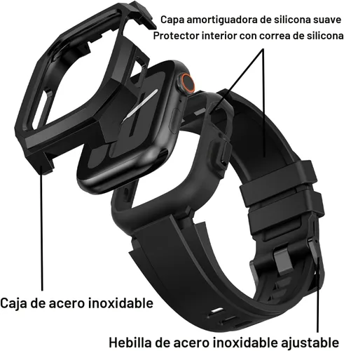 Vista 2 de Estuche de metal de lujo con correa compatible para Apple Watch de 44 mm, 45 mm, 46 mm, 49 mm, cubierta protectora resistente para hombre con correa