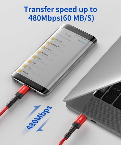 Vista 5 de JSAUX Cable USB C a Micro USB de 6.6 pies, cable trenzado tipo C a micro USB, cargador trenzado, compatible con carga y sincronización compatible