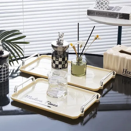 Vista 2 de 2 bandejas para mesa auxiliar (12.3 x 8.3 pulgadas), bandeja decorativa para servir, decoración de bandeja de mesa auxiliar, bandeja para servir