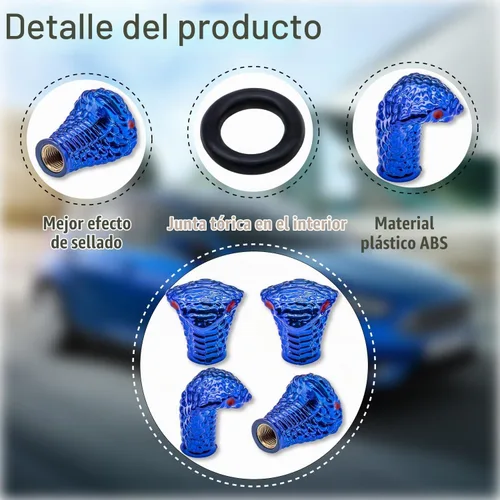 Vista 3 de 4 piezas de tapas de válvula de neumático estilo Cobra, forma de cabeza de serpiente, tapas universales de válvula de neumático con núcleo de cobre