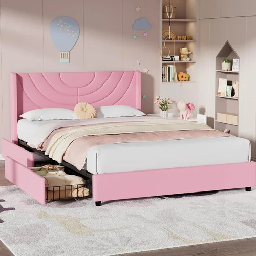 Vista 9 de VECELO Marco de Cama Tamaño Twin Plataforma Tapizada con Cabecera de Tela Ondulada/Soporte de Listones de Madera/No Necesita Somier/Base de Colchón