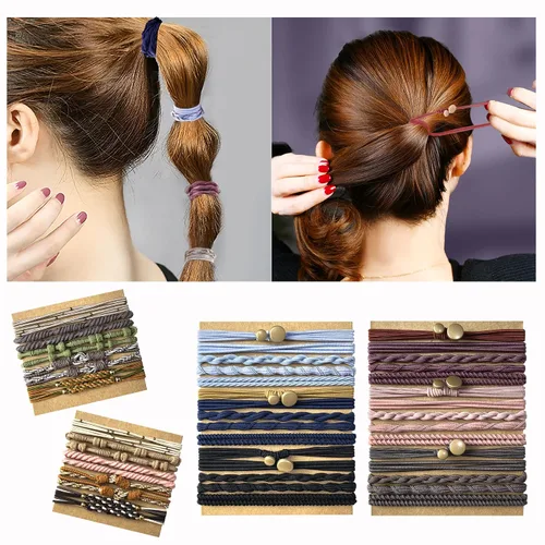 Vista 4 de 74 piezas de accesorios para el cabello boho para mujer, lazos y pulseras suaves de doble uso sin daños para colas de caballo y todo tipo de cabello
