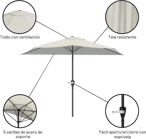 Vista 3 de Pure Garden - Parasol para patio de media caña 50-145-B 9', color azul., Bronceado Canela