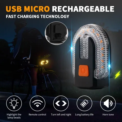 Vista 7 de Luz trasera de bicicleta con señal de giro, luces traseras de bicicleta divididas, luces traseras de bicicleta recargables por USB para ciclismo