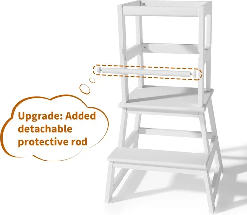 Vista 3 de Taburete de cocina para niños con riel de seguridad, construcción de madera maciza taburete de aprendizaje para niños pequeños, taburete Montessori