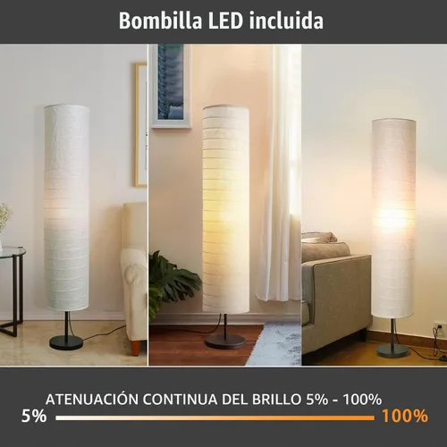Vista 3 de Lámpara de pie moderna, regulable, 3 niveles de brillo, de papel, lámpara de pie alta con pantalla, lámparas de pie minimalistas de 55 pulgadas