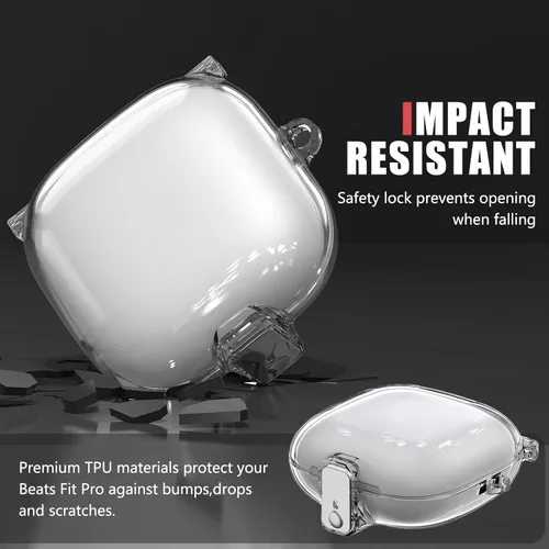 Vista 4 de Inesore para Beats Fit Pro con funda de bloqueo de seguridad (transparente) Safety Lock Design Prevents Loss; Clear Anti-Yellow PC Shell; 3-in-1