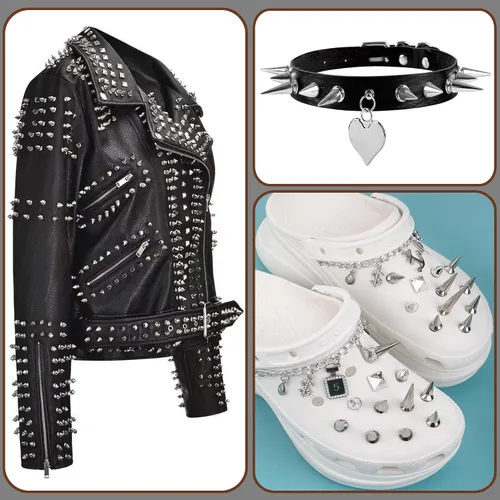 Vista 6 de YORANYO 100 juegos de clavos y tachuelas de 0.374 in para ropa, remaches de metal, remaches para cuero, pinchos punk, accesorios, tachuelas y picos