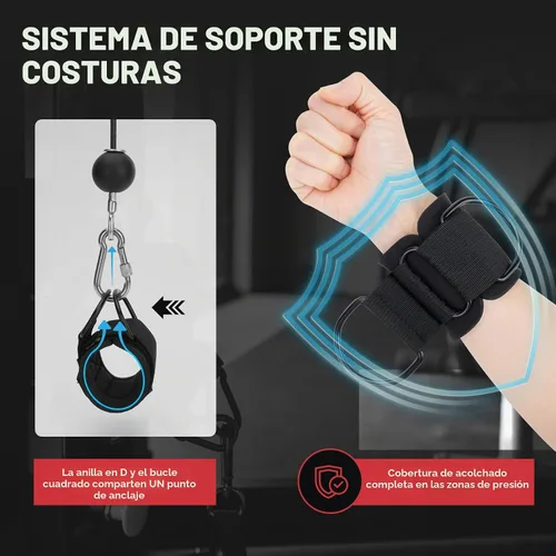 Vista 2 de Correas de muñeca para máquinas de cable, muñequeras para hombres y mujeres, correas acolchadas de neopreno para equipos de entrenamiento de fuerza