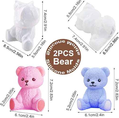 Vista 2 de Moldes de resina de oso, 2 moldes de silicona de oso 3D para fundición de resina, molde de resina epoxi de animales lindos para fondant, chocolate