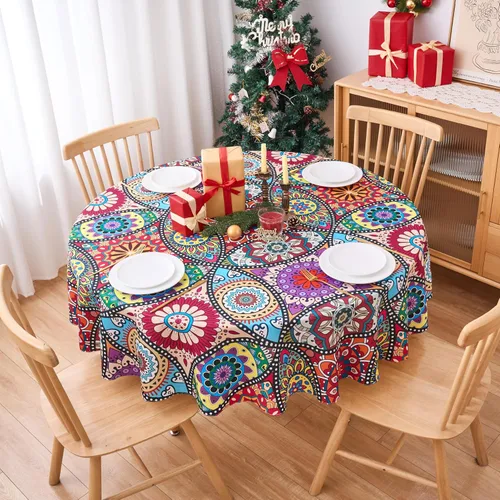 Vista 12 de Mantel Redondo Rosa de 60 Pulgadas Mantel a Cuadros Gingham - Cubierta de Mesa de Poliéster Rosa y Blanco a Cuadros Plaid Reutilizable Resistente al