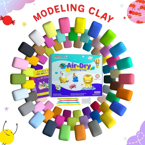 Vista 2 de Aestd-ST Arcilla seca al aire 66 colores, arcilla de modelado para niños, arcilla mágica de bricolaje Molding Clay Kit, 4 Sculpting Tools