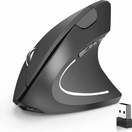 Vista 10 de Ratón inalámbrico vertical ergonómico, elegante, recargable, 2.4G, ratón óptico inalámbrico con receptor USB, 800/1200/1600 DPI, 5 botones