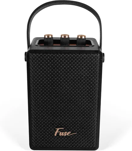 Vista 3 de Fuse Andle - Altavoz Bluetooth retro vintage con mango de cuero vegano, altavoz portátil con conexión para teléfono inteligente, entrada USB y AUX