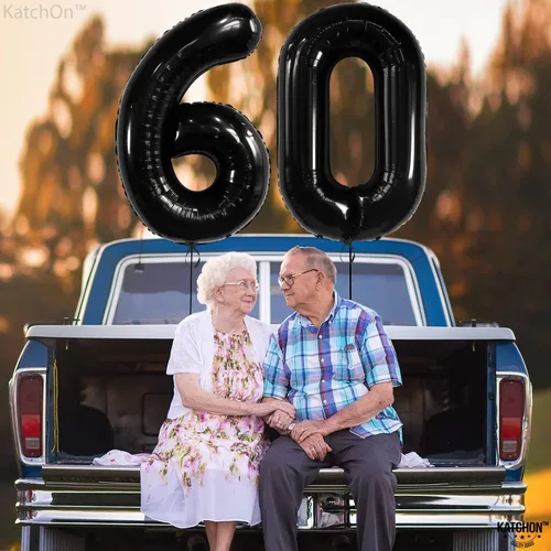 Vista 8 de KatchOn, Globos negros grandes del número 60, 40 pulgadas, globos de aluminio de 60 cumpleaños para decoraciones de cumpleaños, globo 60