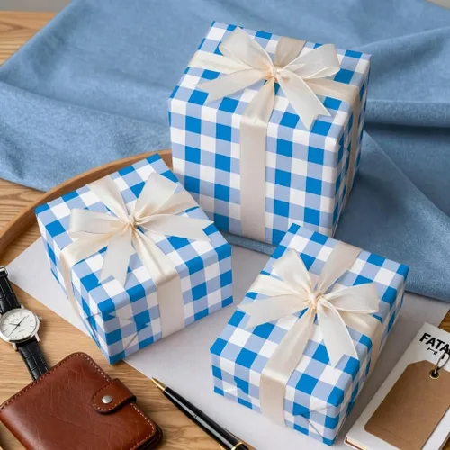 Vista 8 de Burymento Papel de regalo de tablero de ajedrez azul, papel de regalo para cumpleaños, baby shower, San Valentín, día de la madre, graduación, boda