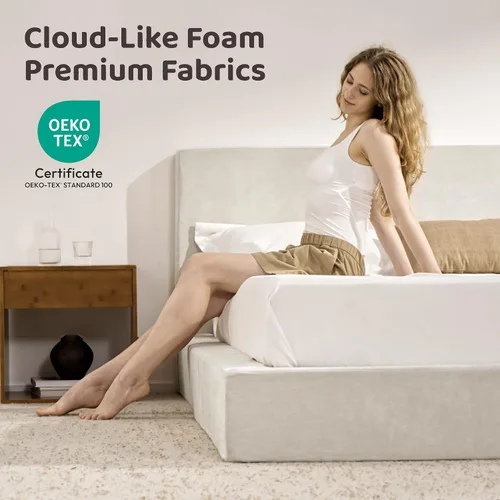 Vista 3 de RECCI Cloud Marco de Cama Full Tapizado con Cabecero, Plataforma Acolchada de Espuma de 5 Pulgadas, Sin Somier, Fácil Montaje (Crema) Plush Padded