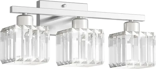 Vista 9 de comzler Lámparas de baño de 3 luces sobre espejo, lámpara de pared de cristal de níquel cepillado con base E26 para espejo, cocina, sala de estar