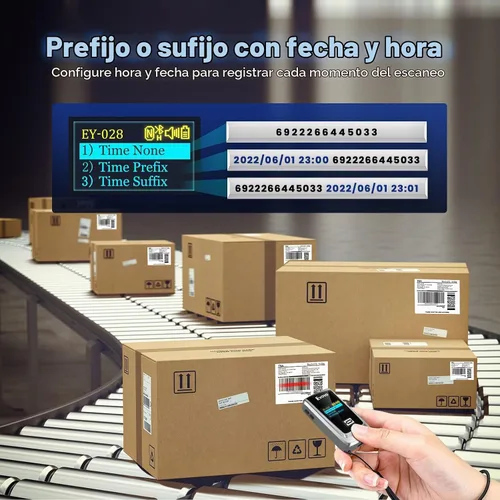 Vista 3 de Eyoyo Mini escáner de código de barras portátil 1D 2D Bluetooth con pantalla LCD
