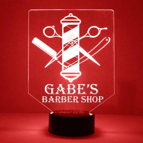 Vista 9 de Luz de noche personalizada para barbería con letrero LED de poste de barbero con mando a distancia, pantalla iluminada con nombre o imagen Peluquero