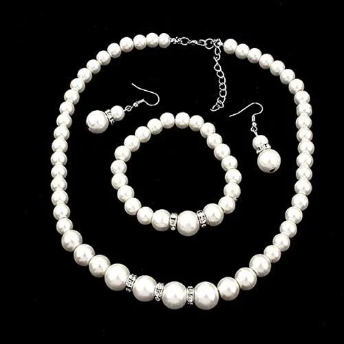 Vista 2 de Conjunto de collar de perlas y aretes para mujer, joyería de moda, pulseras y colgantes (como se muestra, talla única)