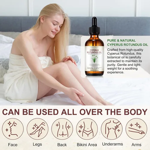 Vista 6 de Cyperus Rotundus - Aceite depilatorio natural para reducir el crecimiento del vello corporal, reducir los poros, hidrata y suaviza la piel, 2.3 fl oz