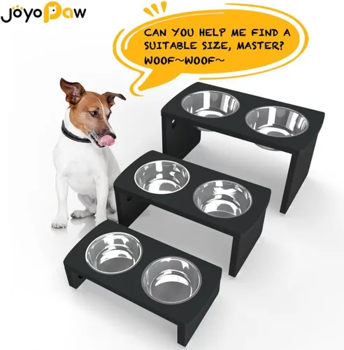 Vista 7 de Cuencos elevados para perros, cuenco elevado de bambú para perros y gatos pequeños, con 2 cuencos de acero inoxidable