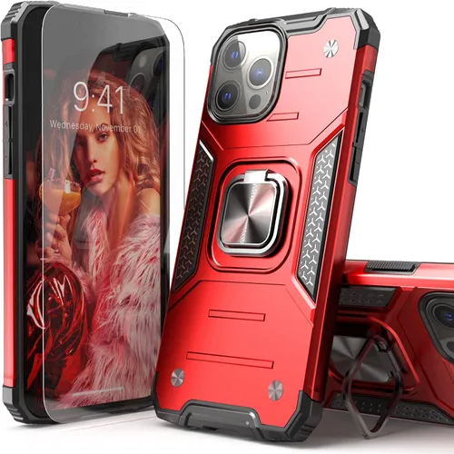 Vista 8 de Funda para iPhone 13 Pro con protector de pantalla, absorción de golpes, resistente, resistente a prueba de caídas, funda delgada con soporte