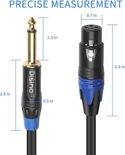 Vista 3 de Cable de micrófono XLR hembra a TS mono de 1/4 pulgadas (6.35mm), desequilibrado de 3 pines XLR hembra a conector de micrófono TS de cuarto