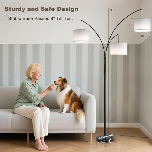 Vista 7 de Lámpara de pie con control remoto, lámparas de pie de arco de 3 luces para sala de estar, lámparas de pie altas de 2400 lm con pantallas blancas