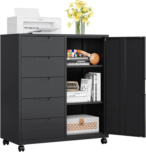 Vista 7 de MIIIKO - Archivador de 3 cajones con cerradura, archivadores verticales de metal negro para oficina en casa, archivadores completamente ensamblados