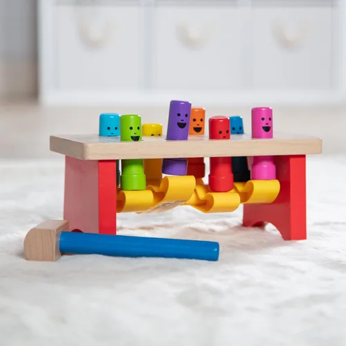 Vista 9 de Melissa & Doug, juguete de taller de madera con maza, Banca golpeada, Multicolor