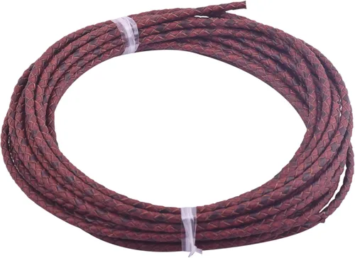 Vista 71 de 2 yardas 8.0mm Cordón redondo de cuero trenzado auténtico marrón antiguo para corbata de bolo