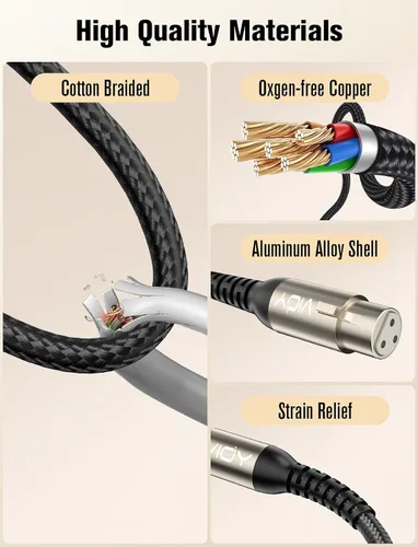 Vista 5 de VIOY Cable XLR a 1/4 de 10 pies, cable TRS macho a XLR hembra de micrófono