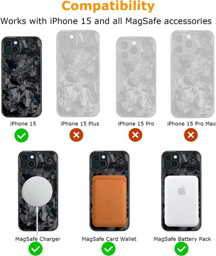 Vista 6 de Grip Series - Funda para iPhone 15 con fibra de carbono forjada real, diseño de bordes agarres, imanes integrados, compatible con cargadores y Negro