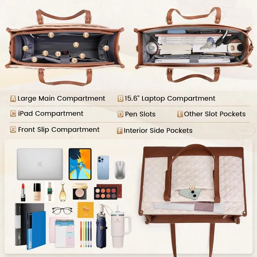 Vista 3 de IGOLUMON Bolsa para Laptop para Mujeres de 15.6 Pulgadas de Cuero Vegano Bolsa de Trabajo Tipo Tote Acolchada Maletín para Mujeres Bolsas de Laptop