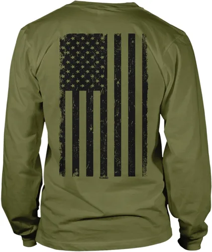Vista 9 de Camisa de manga larga unisex con bandera negra desgastada de Estados Unidos Gris claro - Impresión trasera