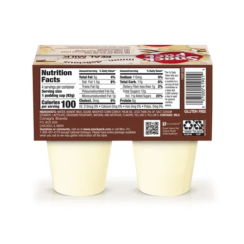 Vista 54 de Snack Pack Tazas de pudín con sabor a pastel de crema de plátano, 3.25 onzas, 4 unidades (paquete de 12)