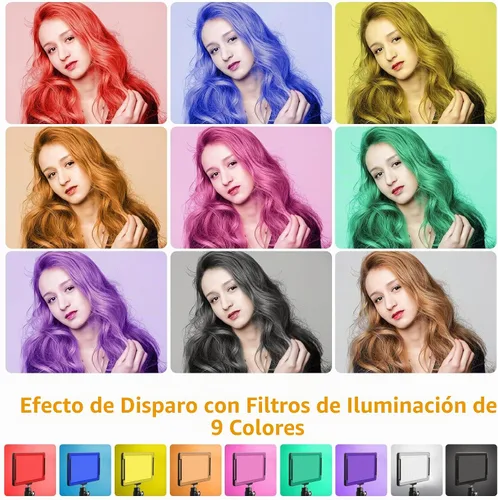 Vista 5 de 3 paquetes de 70 LED Luz de video con soporte de trípode ajustable/Filtros de color, Kit de iluminación de estudio USB Obeamiu 5600K para Claro