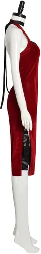 Vista 3 de HAIRXR Disfraz de cosplay malvado para mujer, Ada Wong, rojo, sexy, Cheongsam Qipao, vestidos largos de graduación con peluca para Halloween