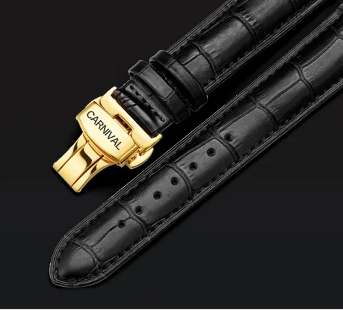 Vista 7 de CARNIVAL Reloj negro de cuero impermeable de acero inoxidable con pantalla cinética para hombre